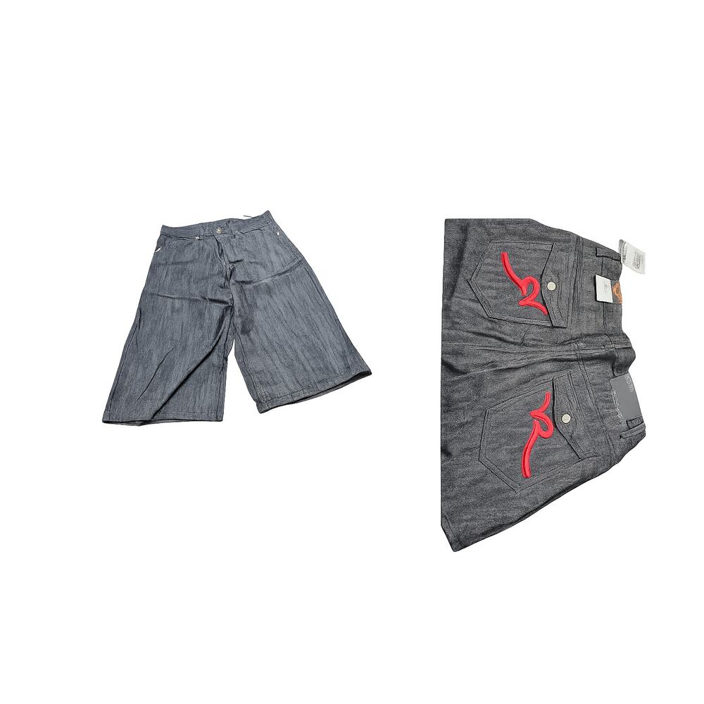 NWT Rocawear Raw Black True Red Denim Shorts Mens 38 Baggy Y2K Embroidered